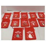 FACTORY SEALED - EDFLAERGV Christmas candy gift bag, big red velvet bag, cartoon Christmas pattern gift, safety decoration, drawstring packaging bags 12
