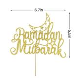FACTORY SEALED - Leetaivie Gold Glitter Cake Topper, Eid Theme, Ramadan Party Decorations, 5.5x5.7 inches, 1 Count