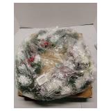 (UNUSED) Pre-lit Frosted Pine Christmas Wreath - Retail: $35
