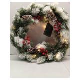(UNUSED) Pre-lit Frosted Pine Christmas Wreath - Retail: $35