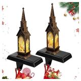 (UNUSED) Guojanfon 2Pack Black Christmas Stocking Holders with Xmas Night Lights -Santa & Elk Designs (Santa+Elk)