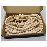 (UNUSED) 12 Feet Wood Bead Garland for Vintage Christmas Tree - Round Craft Bead Garland for Holiday Decoration Supplies (Wood Color)