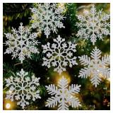 (UNUSED) 36pcs Snowflakes Christmas Tree Decorations - Silver Snowflake Ornaments Glitter Plastic Snow Flakes Ornaments for Winter Wonderland Christmas Tree, 4 inch
