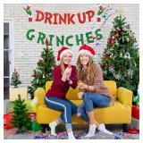 (UNUSED) Drink Up Grinches Banner, Glittery Christmas Decorations Banners Winter Holiday Garland Photo Props Banner for Party Home Decorations