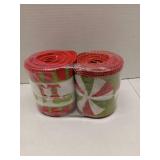FACTORY SEALED - Threetols 2 Rolls 10 Yards Christmas Wired Edge Ribbons, 2.5inch Red Green Stripe Burlap Ribbons,Xmas Candy Elf Ribbon for Winter Christmas DIY Craft Wreath Bow Decor