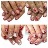 (UNUSED) 144 Pcs 6 Styles Christmas Press on Nails Kit Short Fake Nails Xmas Tree Snowflake Elk Santa