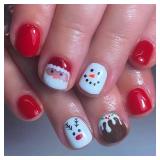 FACTORY SEALED - 24Pcs Christmas Press on Nails Short Square Fake Nails Santa Claus Full Cover Glue on Nails with Cute Cartoon Snowman Elk Design Glossy Stick on Nail Acrylic False Nails for Women Chr