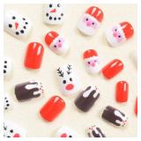 FACTORY SEALED - 24Pcs Christmas Press on Nails Short Square Fake Nails Santa Claus Full Cover Glue on Nails with Cute Cartoon Snowman Elk Design Glossy Stick on Nail Acrylic False Nails for Women Chr
