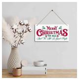 FACTORY SEALED - Christmas Door Sign Decor, Merry Christmas To All And To All A Good Night, Winter Seasonal Christmas Wall Art Hanging Wooden Sign Merry Xmas Holiday Decorations for Home Outside Indoo