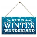 FACTORY SEALED - Christmas Door Sign Decor, Walk in a Winter Wonderland, Winter Seasonal Christmas Wall Art Hanging Wooden Sign Merry Xmas Holiday Decorations for Home Outside Indoor