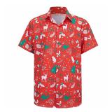FACTORY SEALED - Christmas Shirt for Men Hawaiian Short Sleeve Button Down Shirts Santa Vacation Costume (US, Alpha, Large, Large, Regular, Regular, Red)