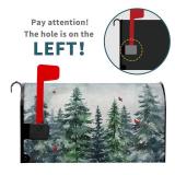 (UNUSED) Winter Watercolor Tree Magnetic Mailbox Cover Standard Size 21x18 Inch Christmas Dark Green Pine Trees Mail Box Post Cover Rustic Forest Red Bird Letter Box Wraps for Home Outdoor Garden Yard