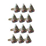 FACTORY SEALED - HPYNPES Christmas Tree Napkin Rings - Set of 12, Festive Holiday Decor with Santa and Presents