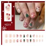 FACTORY SEALED - Christmas Nude Press on Nails Square Fake Nails Extra Short Acrylic Nails Glossy Tree Deer Snowman Candy Cane Design Stick on Nails Full Cover Glue on Nails Cute Winter Nails for Wome