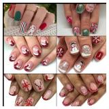 FACTORY SEALED - 144 Pcs 6 Styles Christmas Press on Nails Kit Short Fake Nails Xmas Tree Snowflake Elk Santa