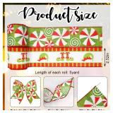 FACTORY SEALED - Threetols 2 Rolls 10 Yards Christmas Wired Edge Ribbons, 2.5inch Red Green Stripe Burlap Ribbons,Xmas Candy Elf Ribbon for Winter Christmas DIY Craft Wreath Bow Decor