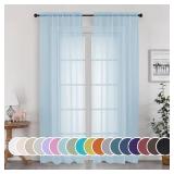 OWENIE Light Blue Sheer Curtains 84 inches Long for Bedroom Living Room 2 Panels Set, Privacy Rod Pocket Light Filtering Voile Sheer Curtains, Airy Farmhouse Curtains, 42Wx84L inch, Sky Blue - Retail: