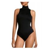 Milumia Women Sexy Mock Turtle Neck Sleeveless Tank Top Bodysuit Black Medium - Retail: $20
