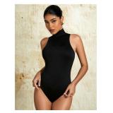 Milumia Women Sexy Mock Turtle Neck Sleeveless Tank Top Bodysuit Black Medium - Retail: $20