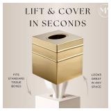 Monarch Abode Handcrafted Tissue Box Cover Square, Border Embossed Brushed Gold Tissue Holder for Bathroom, Square Metal Dresser Accessories for Home and Office, Decorative Tissue Box Holder - Retail: