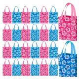 Sweetude 24 Pcs Cute Cartoon Hibiscus Hawaii Party Favor Bags Pink Blue Non-woven Goodie Candy Gift Bags with Handles for Hawaiian Summer Tropical Luau Birthday Party Baby Shower Supplies - Retail: $2