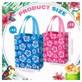 Sweetude 24 Pcs Cute Cartoon Hibiscus Hawaii Party Favor Bags Pink Blue Non-woven Goodie Candy Gift Bags with Handles for Hawaiian Summer Tropical Luau Birthday Party Baby Shower Supplies - Retail: $2