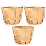Eaasty 3 Pack Round Wooden Bushel Baskets Wood Fruit Buckets with Handle for Vegetable Snack Fall Holiday Farmhouse Garden Decoration, 4-quart Capacity, 6. 1 Inch Tall, 8 Inch Diameter - Retail: $38
