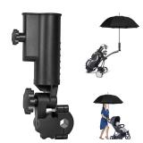 CHENGWEI Heavy Duty Golf Push Cart Umbrella Holder, 180° Adjustable Aluminium Alloy Base Strong Windproof, Universal Umbrella Attachment Stand for Stroller, Golf Cart, Wheelchair, Bike, Beach Chair -