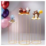 3PCS Cylinder Pedestal Stands for Parties, Gold Metal Plant Round Cylinder Stands for Party Flowers, Display Columns Pedestal Stand Cylinder Tables for Vases Birthday Party Backdrop Decorations - Reta