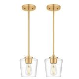 Audickic Pendant Lights Kitchen Island 2 Pack, 6\ Brushed Gold Hanging Lights Fixtures with Clear Glass Shade, Modern Brass Kitchen Pendant Lighting Over Island for Dining Room, AD-22004-1P2-GD-C - Re