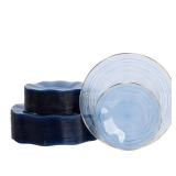 100PCS Blue Plastic Plates-Crystal Design Blue Wave Disposable Plates with Gold Rim, Fancy Disposable Plates Include 50 Dinner Plates, 50 DessertSalad Plates for Party and Birthday - Retail: $40