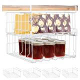 Hanging Under Shelf Storage Basket, 4 Pack Foldable Under Cabinet Metal Desk Storage Wire Rack Organizer for Kitchen Pantry Bookshelf Office Home, Easy to Install Slide-in Under Shelves (White) - Reta