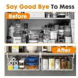 Hanging Under Shelf Storage Basket, 4 Pack Foldable Under Cabinet Metal Desk Storage Wire Rack Organizer for Kitchen Pantry Bookshelf Office Home, Easy to Install Slide-in Under Shelves (White) - Reta