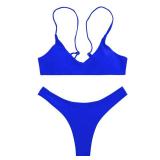 SherryDC Womenfts Solid Scoop Neck Push Up Padded Brazilian Thong Bikini Swimsuit,Dark Blue,(US 2-4) S - Retail: $26