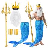 Tellingyou 6 Pcs Halloween Poseidon Costume Set Merman Sea Costume Neptune God of the Sea Cosplay for Men Adults(L) NO BEARD OR BRACELETS - Retail: $53