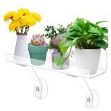 Skewo 15 Inch Acrylic Window Sill Extender Shelf - Suction Cup Plant Shelf with Support Brackets for Balcony Flower Pots, Indoor Herb Gardens, Hanging Succulents and Succulent Planters NO HOOKS - Reta