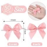 AIMUDI Baby Pink Satin Bows 2\ Satin Bow for Gift Wrapping Small Bows with Twist Ties Premade Ribbon Bow for Crafts Cake Pop Treat Bags Wedding Bridal Shower Birthday Party Easter Decoration, 50 PCs -