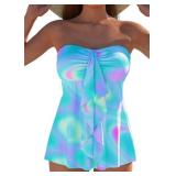 ROSEWE Two Piece Tankini Bathing Suits for Women, Removable Halter Flyaway Swimsuits, Bandeau Top with Briefs Blue Large - Retail: $41