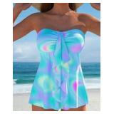 ROSEWE Two Piece Tankini Bathing Suits for Women, Removable Halter Flyaway Swimsuits, Bandeau Top with Briefs Blue Large - Retail: $41