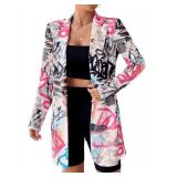 Floerns Womenfts Casual Long Sleeve Graphic Colorful Blazer Work Suit Jackets Black White Graffiti S - Retail: $39