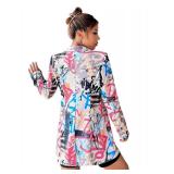 Floerns Womenfts Casual Long Sleeve Graphic Colorful Blazer Work Suit Jackets Black White Graffiti S - Retail: $39