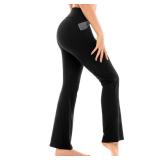 Walifrey Flare Leggings with Pocket for Women,High Waisted Opaque Flare Pants for Yoga Workout Black L - Retail: $10