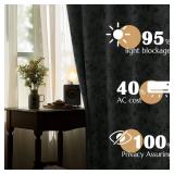 jinchan 95% Blackout Floral Curtains 84 Inches Long, Printed Flower Sage Green Blackout Curtain for Bedroom Rod Pocket Back Tab Blackout Curtains Thermal Insulated Window Drapes, 2 Panels - Retail: $4