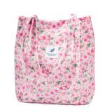 Corduroy Tote Bag Cute Tote Bags for Women Shoulder Bag with Inner Pocket for Work Beach Travel and Shopping Grocery (Pink Floral) - Retail: $12