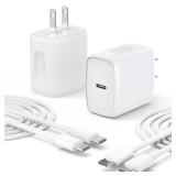 USB C Charger Type C Fast Charging 2 Pack 25W Chargers Block with 2 Pack 6FT USB C to C Cable for iPhone 17 16 15 Pro MaxiPadSamsung Series and More - Retail: $7