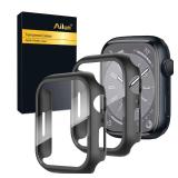 Ailun for Apple Watch Series 9 and 8 and 7 Screen Protector Case [45mm], Ultra-Thin Hard PC Case Built in Tempered Glass for iWatch, Shockproof Cover with Button [2 Pack][Black] - Retail: $7