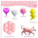 Wood Homing 8PCS 18 Inch Smile Party Helium Balloons Pink Leopard Heart Smile Face Preepy Theme Birthday Party Decorations Yellow Lightning Balloons for Wedding Decor Event Supplies - Retail: $10
