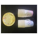 HOMIX 24 Paper Tea Cups and Plates, 7 OZ Disposable Paper Teacups and Saucer Sets for Hot and Cold Drinks for Birthday, Princess, Floral, Tea Party Decorations - Retail: $13