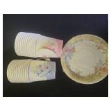 HOMIX 24 Paper Tea Cups and Plates, 7 OZ Disposable Paper Teacups and Saucer Sets for Hot and Cold Drinks for Birthday, Princess, Floral, Tea Party Decorations - Retail: $13