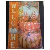AVOIN colorlife Pumpkin Fall Garden Flag 12x18 Inch Double Sided Outside, Welcome Wood Grain Autumn Yard Outdoor Flag - Retail: $9